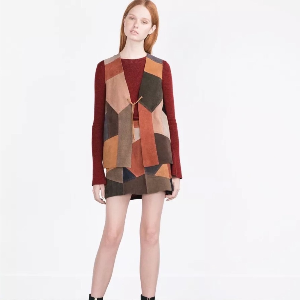 Zara Genuine Leather Patchwork Vest - image 3